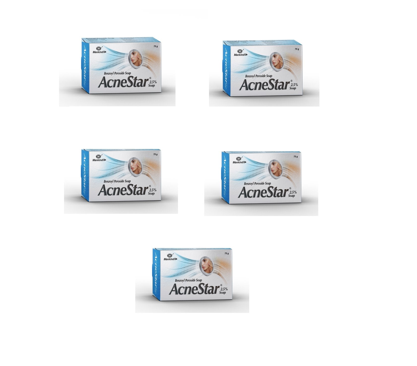 Acnestar 2.5% Soap, (75gm) (pack of 5)