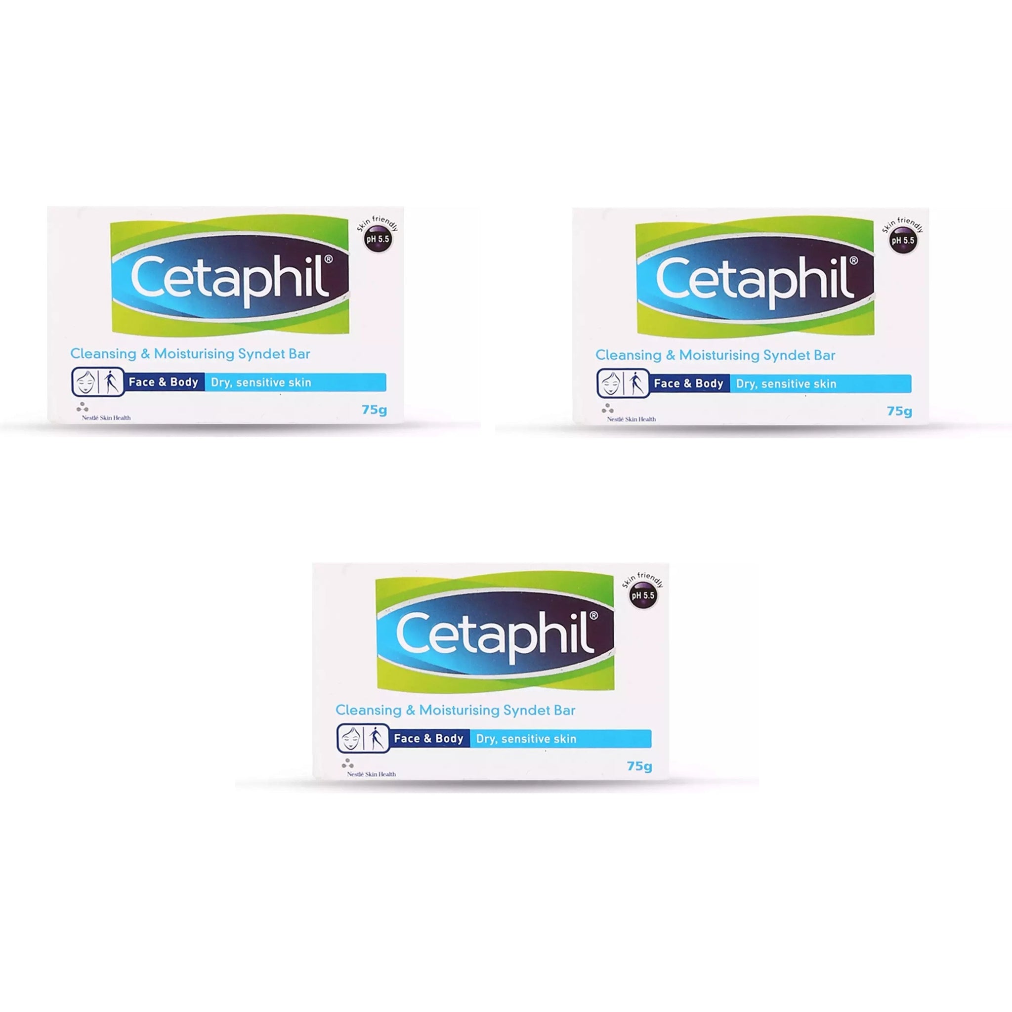 Cetaphil Cleansing And Moisturising Syndet Bar, 75g, PACK OF 3