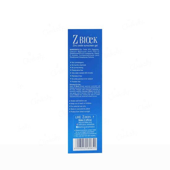 Z Block Spf 50+ Sunscreen Gel, 50ml