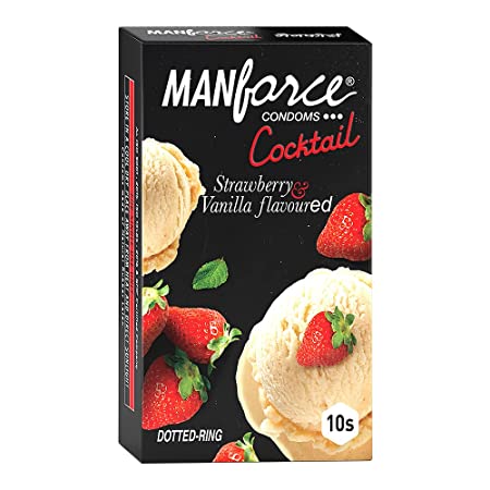 MANFORCE Dotted-Ring Cocktail Condom (Strawberry & Vanilla FLAVOUR) (10Pcs) (PACK OF 5)