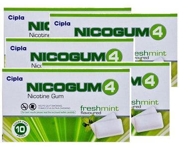 Nicogum 4 Nicotine Gum Chewing Gums Fresh Mint Sugar Free (10 pieces) (PACK OF 5)